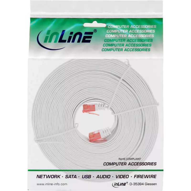 InLine plochý ultra tenký patch kábel U/UTP Cat.6 gigabitový biely 7 m