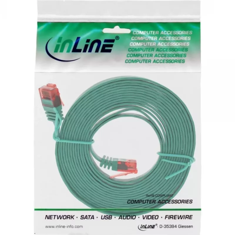 InLine plochý ultra tenký patch kábel U/UTP Cat.6 gigabitový zelený 3m