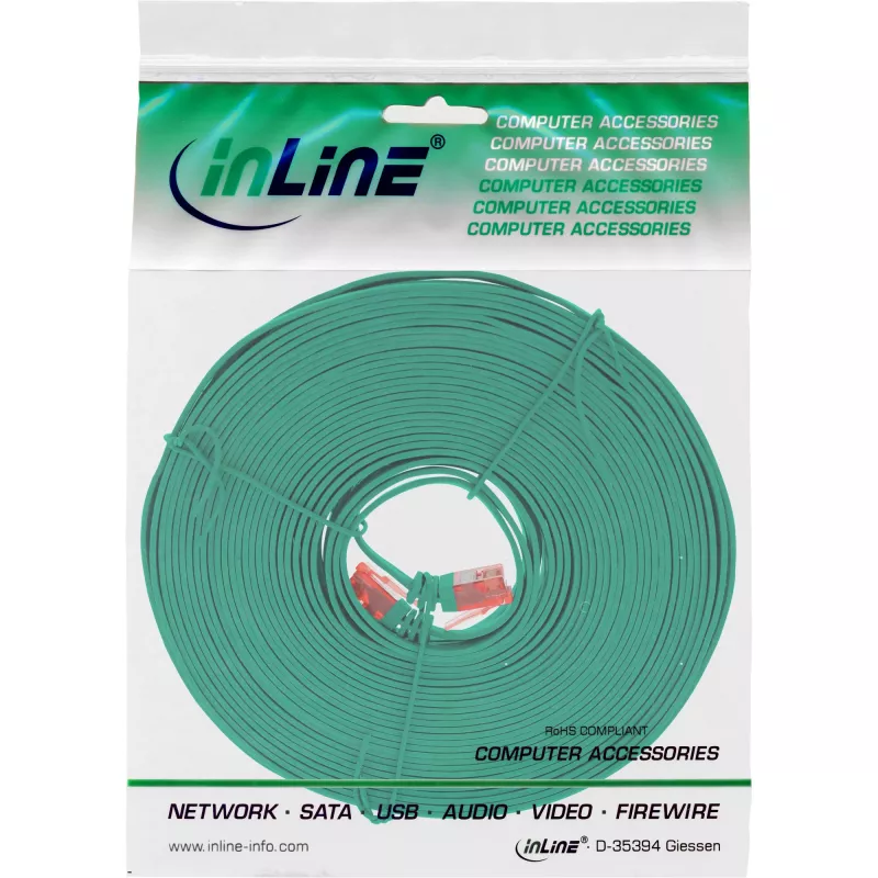 InLine plochý ultra tenký patch kábel U/UTP Cat.6 gigabitový zelený 5m