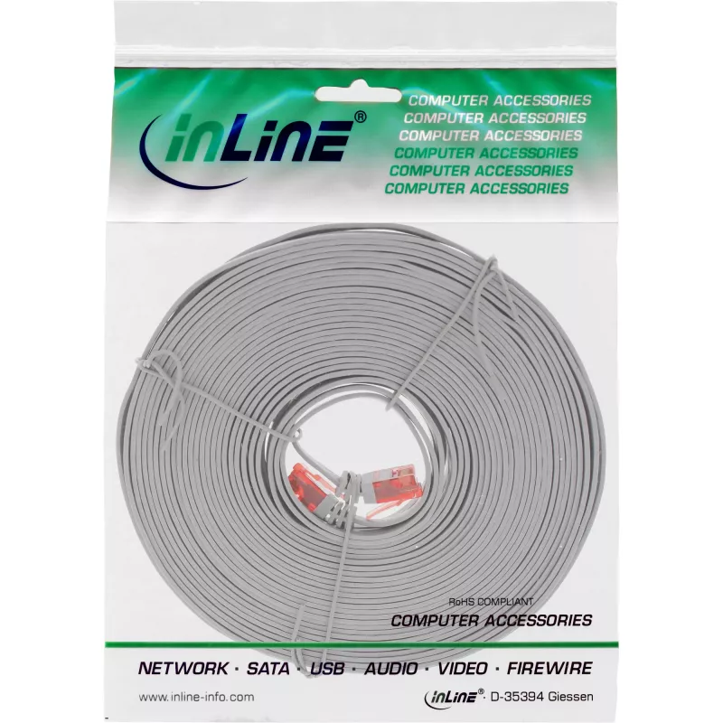 InLine plochý ultra tenký patch kábel U/UTP Cat.6 gigabitový sivý 7 m