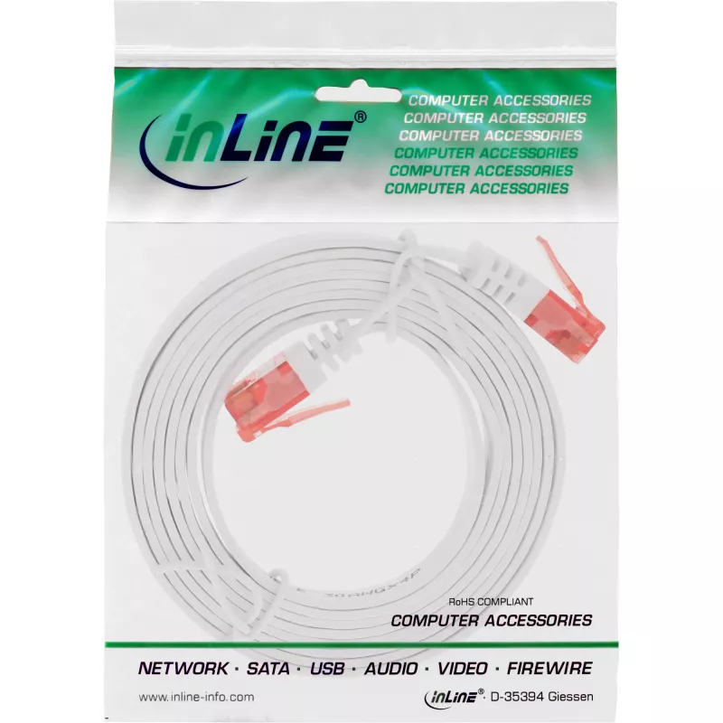 InLine plochý ultra tenký patch kábel U/UTP Cat.6 gigabitový biely 0,5 m