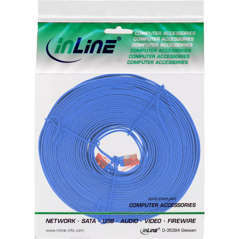 InLine plochý ultra tenký patch kábel U/UTP Cat.6 gigabitový modrý 10 m