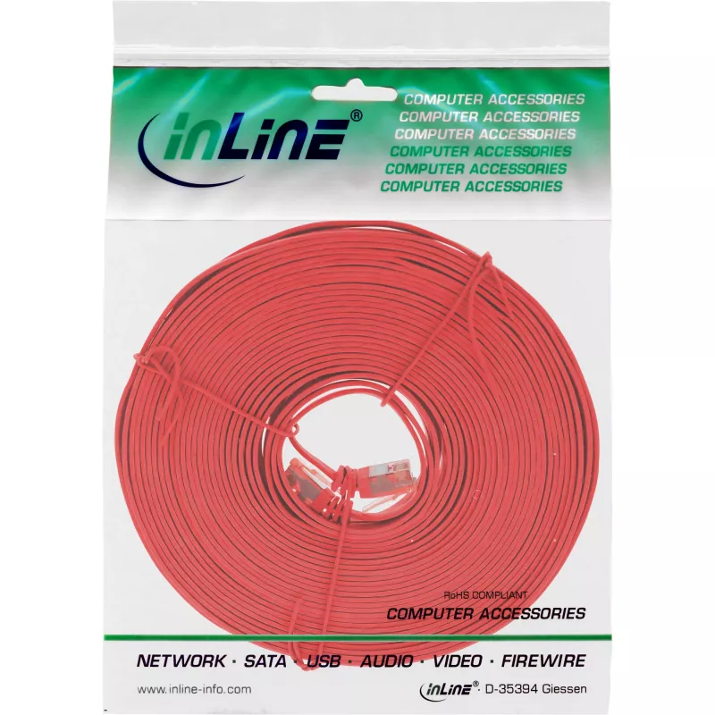 InLine plochý ultra tenký patch kábel U/UTP Cat.6 gigabitový červený 10m
