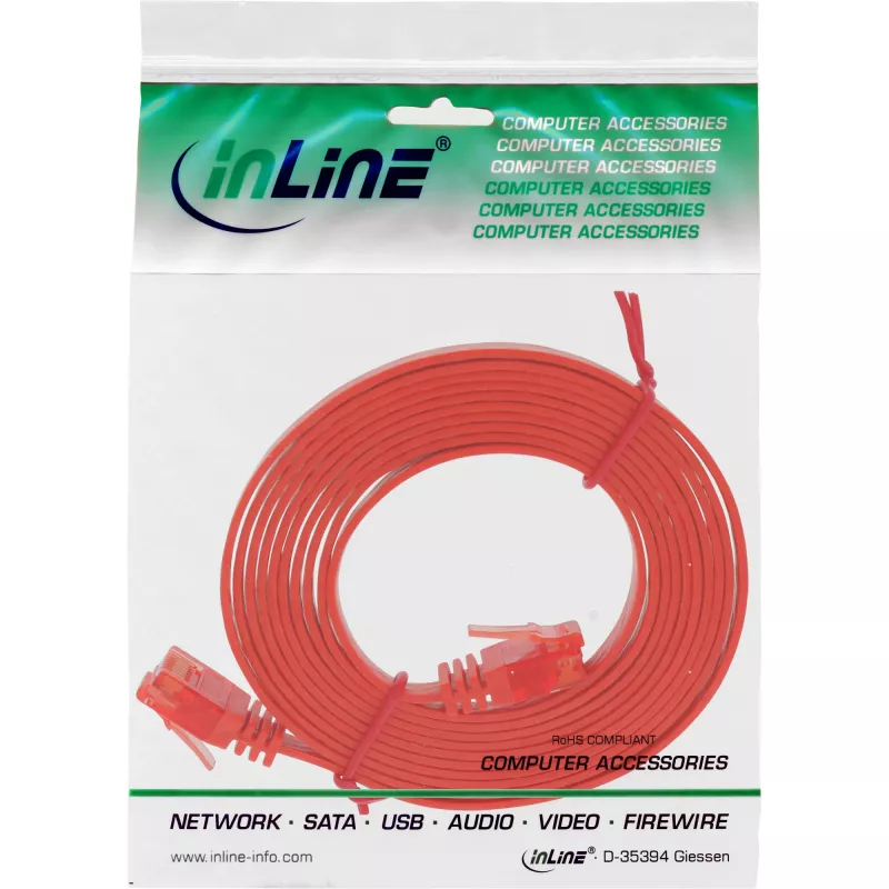 InLine plochý ultra tenký patch kábel U/UTP Cat.6 gigabitový červený 1m