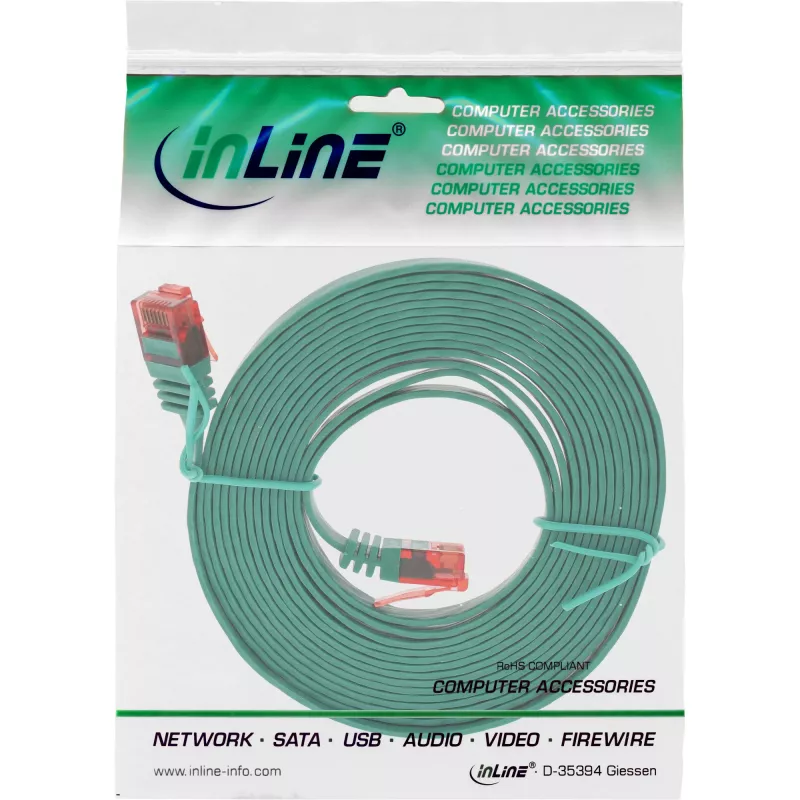 InLine plochý ultra tenký patch kábel U/UTP Cat.6 gigabitový, zelený, 2 m
