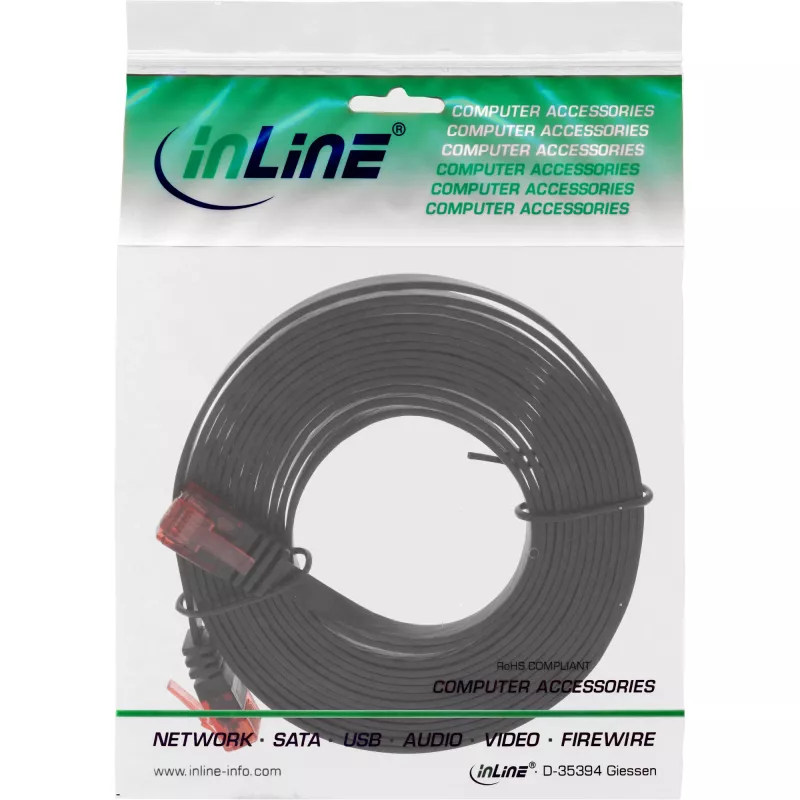 InLine plochý ultra tenký patch kábel U/UTP Cat.6 gigabitový čierny 2 m