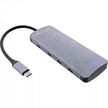 InLine USB 3.2 Gen.2 hub, 4x USB-C + 3x USB-A, PD 100W, hliník, sivý