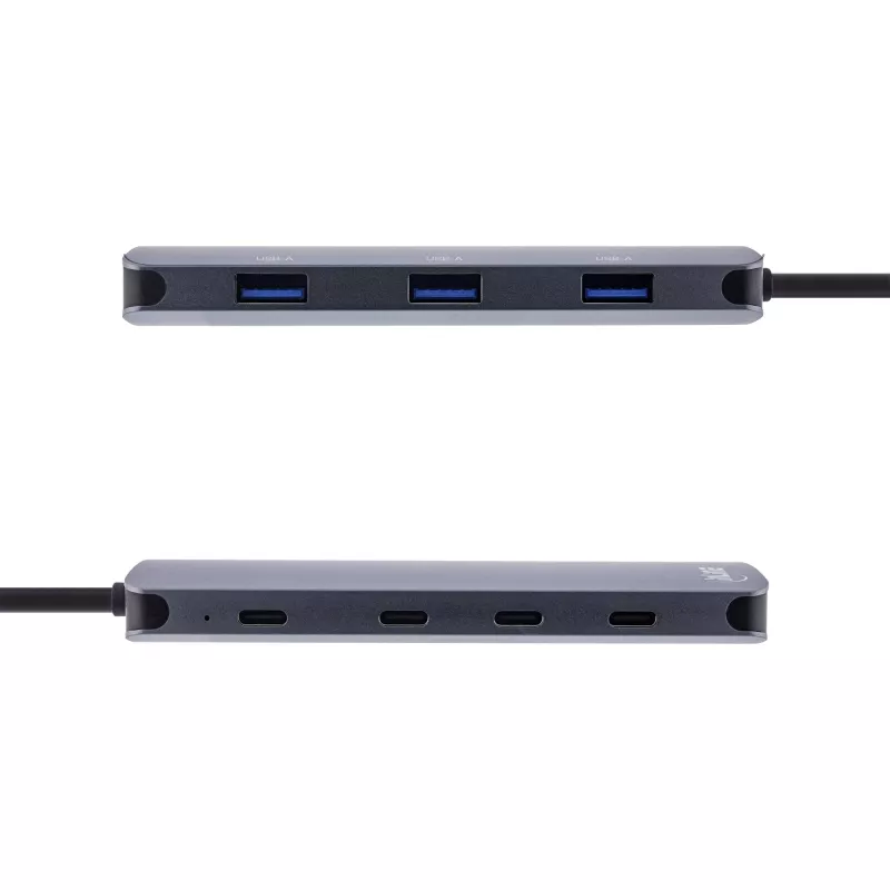 InLine USB 3.2 Gen.2 hub, 4x USB-C + 3x USB-A, PD 100W, hliník, sivý