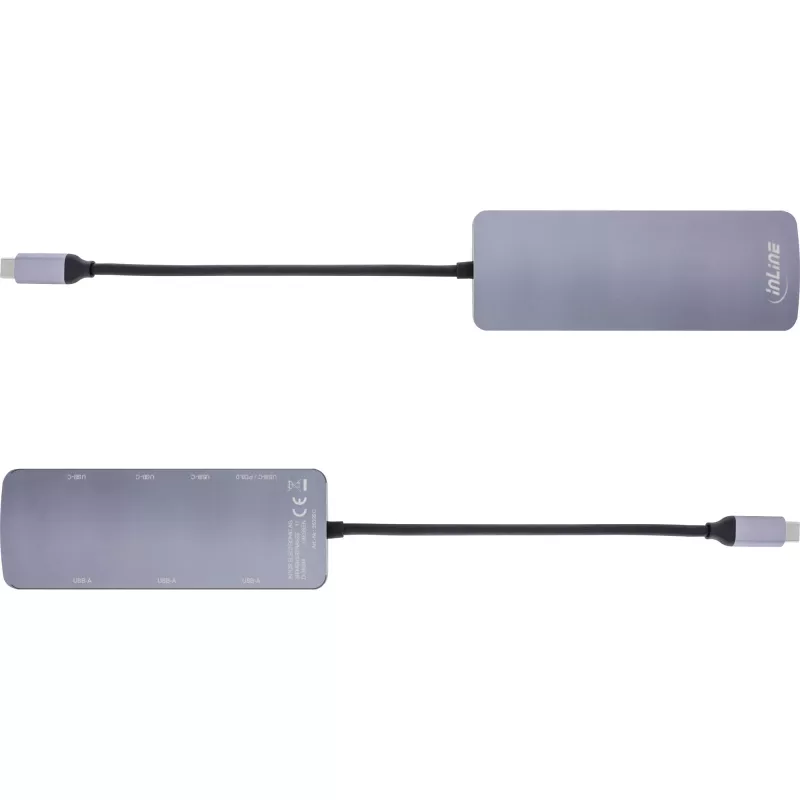 InLine USB 3.2 Gen.2 hub, 4x USB-C + 3x USB-A, PD 100W, hliník, sivý