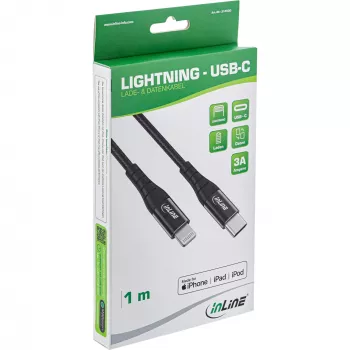InLine kábel USB-C na Lightning, pre iPad, iPhone, iPod, čierny/hliník, 2 m MFi