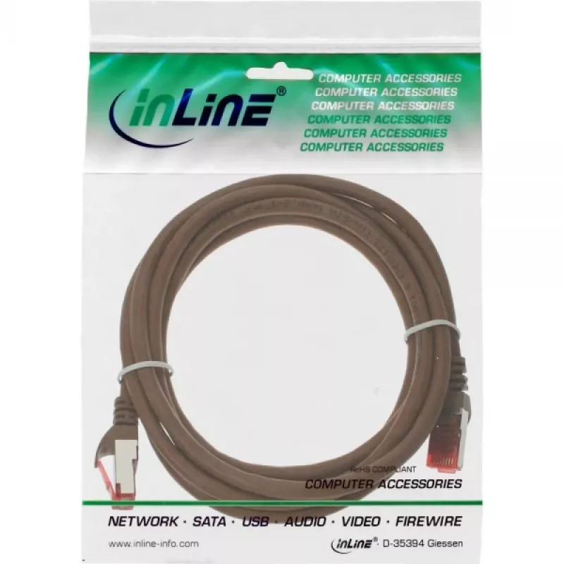 InLine patch kábel S/FTP PiMF Cat.6 250MHz PVC meď hnedý 25m