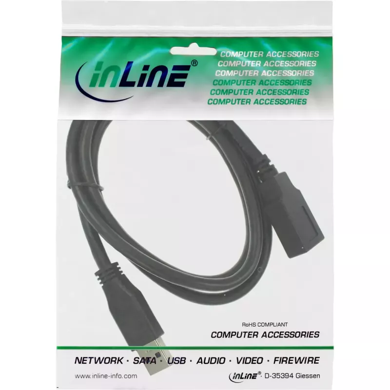InLine B-35610 USB 3.2 predlžovací kábel A samec/samica, čierny, 1 m, hromadné balenie 80 ks