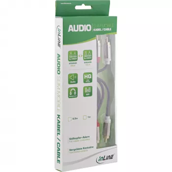 InLine tenký audio kábel 2x RCA M/M, stereo, 0,5 m, 2 x RCA, konektor samec, 2 x RCA + USB, konektor samec, 0,5 m, čierny