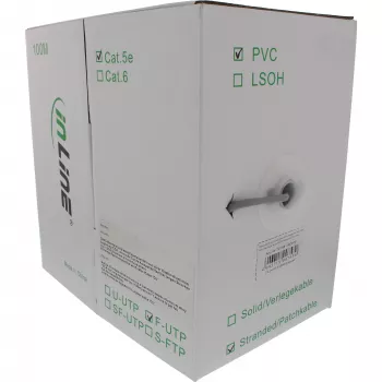 InLine patch kábel F/UTP Cat.5e AWG26 CCA PVC sivý 100m