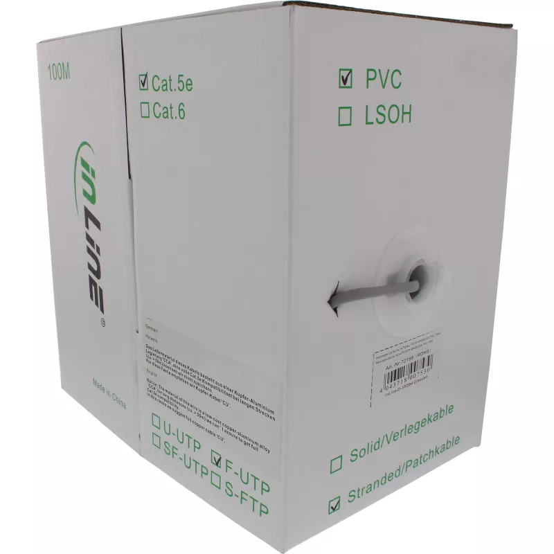 InLine patch kábel F/UTP Cat.5e AWG26 CCA PVC sivý 100m