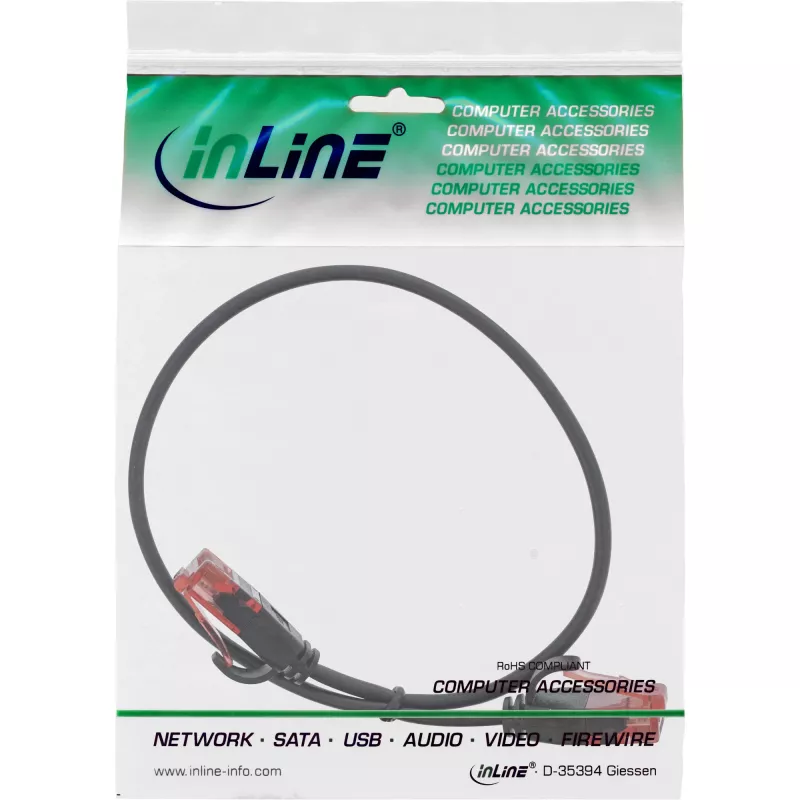InLine tenký patch kábel, U/UTP, Cat.6, čierny, 0,3m