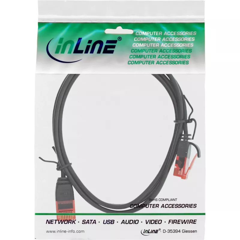 InLine tenký patch kábel, U/UTP, Cat.6, čierny, 2,5 m