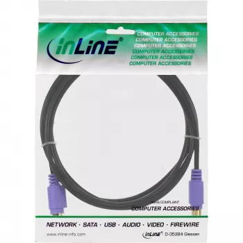 InLine PS/2 kábel, M/F, čierny/fialový, pozlátené kontakty, 2 m