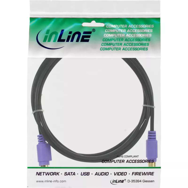 InLine PS/2 kábel, M/F, čierny/fialový, pozlátené kontakty, 2 m