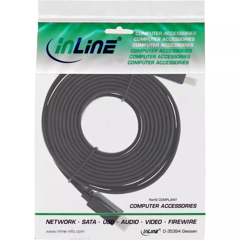 InLine HDMI plochý kábel High Speed kábel s Ethernet pozlátený čierny 10m