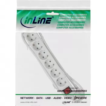 InLine predlžovacia zásuvka, 6-násobná ochranný kontakt CEE 7/3, biela, 3 m