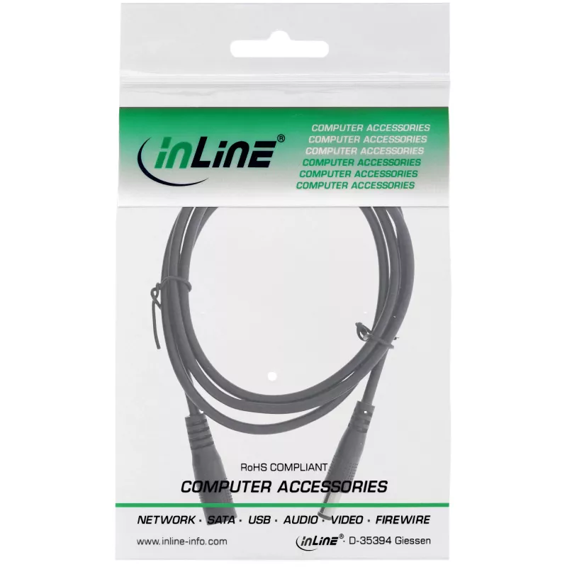 InLine DC predlžovací kábel, DC konektor samec/samica 5,5x2,1 mm, AWG 18, čierny 0,5 m