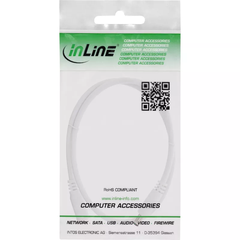 InLine DC predlžovací kábel, DC konektor samec/samica 5,5x2,5 mm, AWG 18, biely 2 m