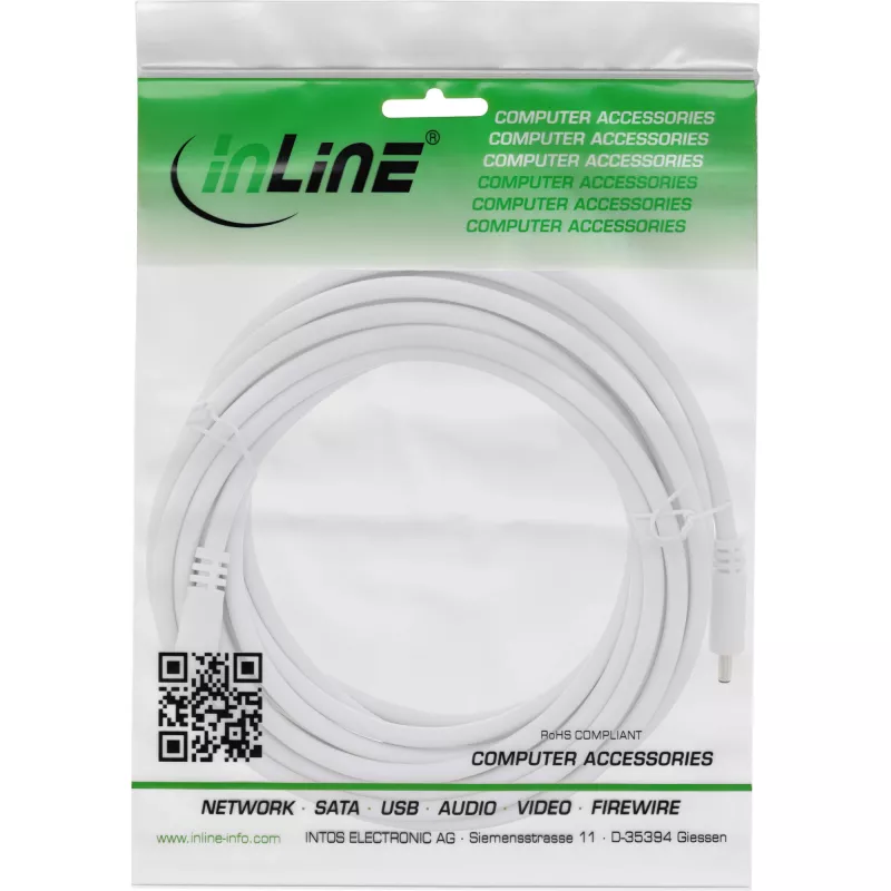 InLine DC predlžovací kábel, DC konektor samec/samica 3,5x1,35 mm, AWG 18, biely 5 m