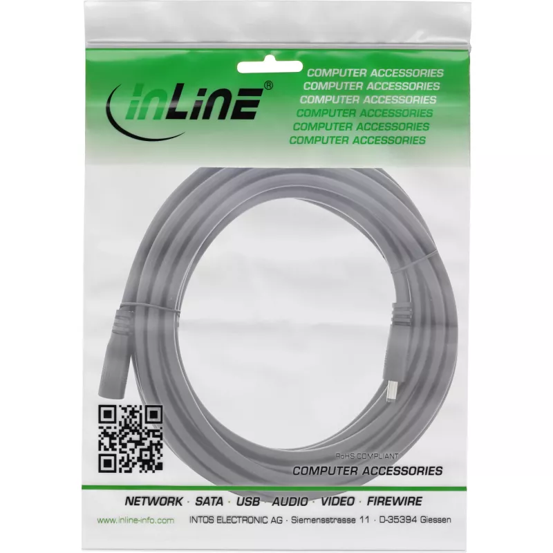 InLine DC predlžovací kábel, DC konektor samec/samica 4,0x1,7 mm, AWG 18, čierny 5 m