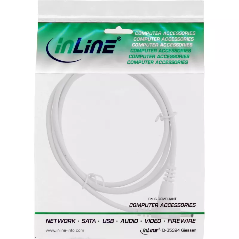InLine DC predlžovací kábel, DC konektor samec/samica 4,0x1,7 mm, AWG 18, biely 0,5 m