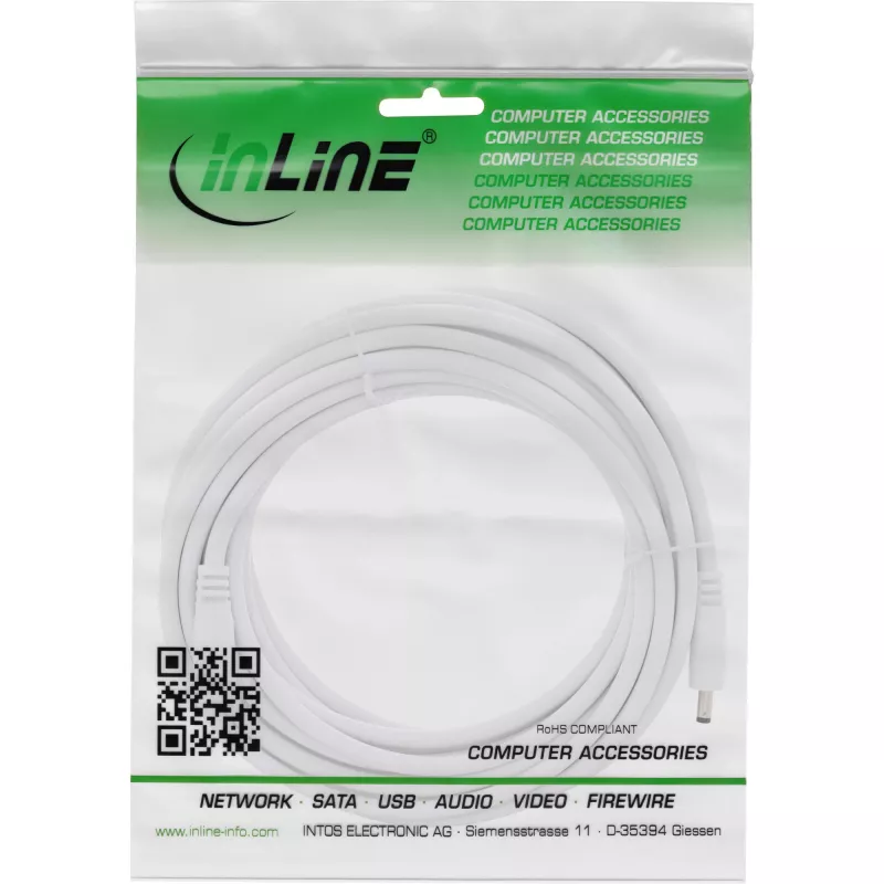 InLine DC predlžovací kábel, DC konektor samec/samica 4,0x1,7 mm, AWG 18, biely 3 m