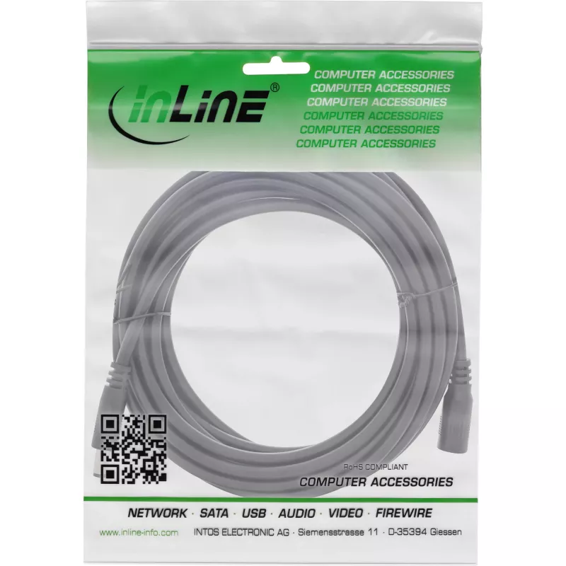InLine DC predlžovací kábel, DC konektor samec/samica 5,5 x 2,5 mm, AWG 18, čierny 3 m