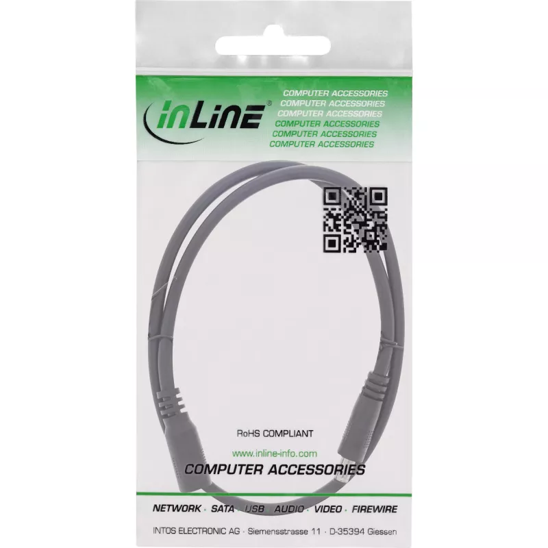 InLine DC predlžovací kábel, DC konektor samec/samica 5,5x2,5 mm, AWG 18, čierny 2 m