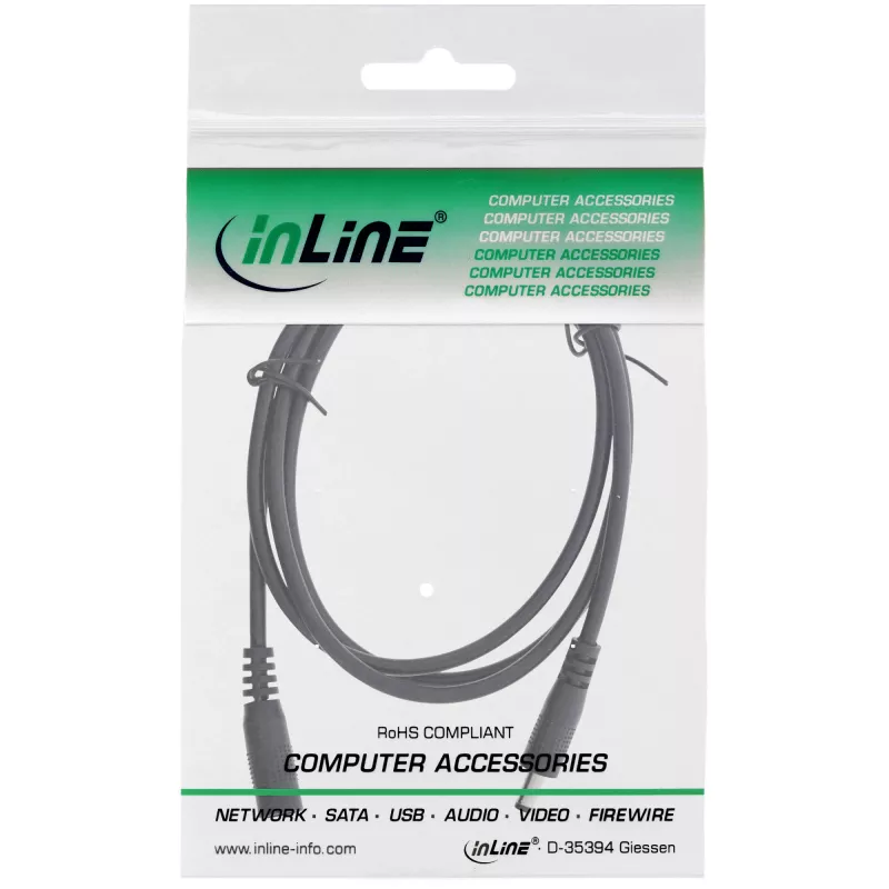 InLine DC predlžovací kábel, DC konektor samec/samica 4,0x1,7 mm, AWG 18, čierny 2 m