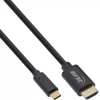 InLine USB displejový kábel, USB-C konektor samec na HDMI konektor samec, 5 m, 5 m, USB Type-C, HDMI, konektor samec, konektor samec, rovný
