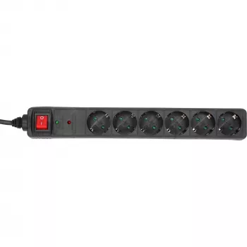 InLine predlžovacia zásuvka CEE 7/3, 6-násobná, prepäťová ochrana, vypínač, čierna