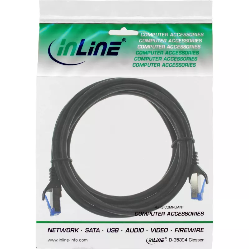 InLine patch kábel, Cat.6A, S/FTP, PE plášť, čierny, 3 m