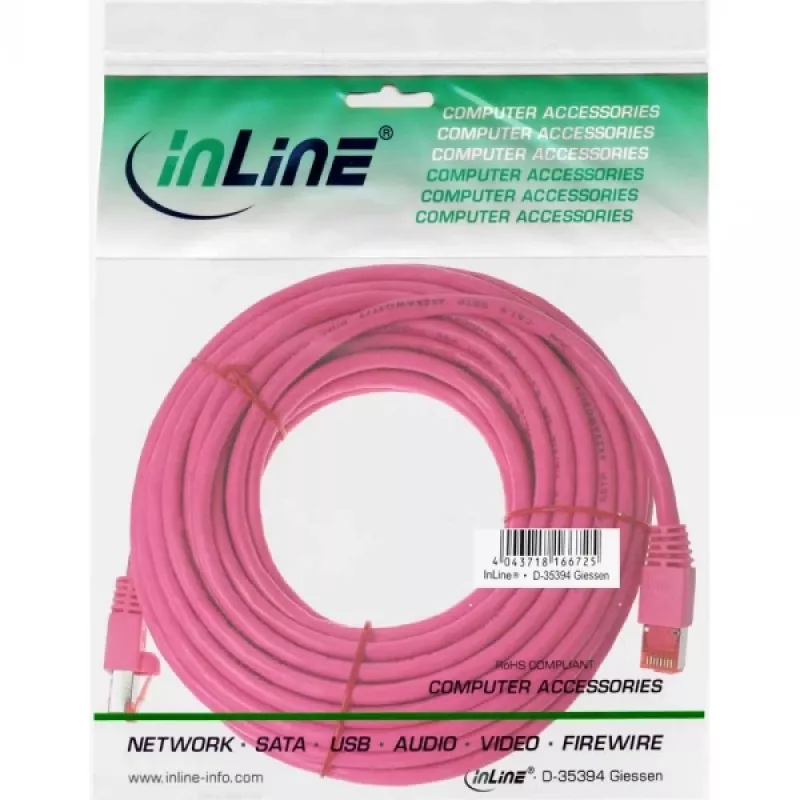 InLine patch kábel S/FTP PiMF Cat.6 250MHz PVC meď ružový 10m