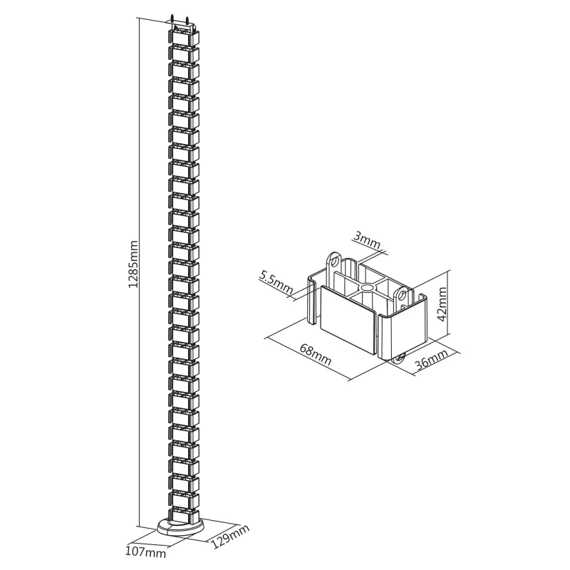 InLine 59996B flexibilný káblový kanál pre výškovo nastaviteľné stoly, 4 komory, 68x36 mm, 1,28 m, sivý