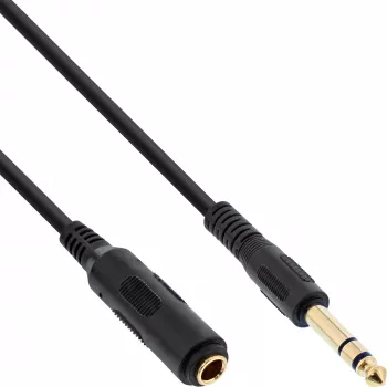 InLine predlžovací kábel pre slúchadlá 6,3mm stereo M/F, pozlátený, čierny, 3m