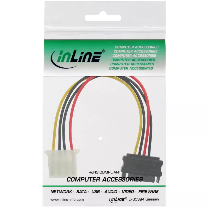 SATA Power adaptérový kábel 15-pol konektor samica / 4-pol konektor samec 0,30m InLine 29669A