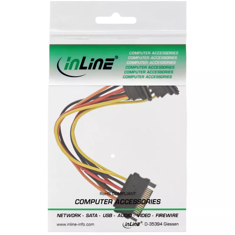 InLine SATA napájací Y-kábel SATA konektor samica / 2x SATA konektor samec s poistkou 0,30 m