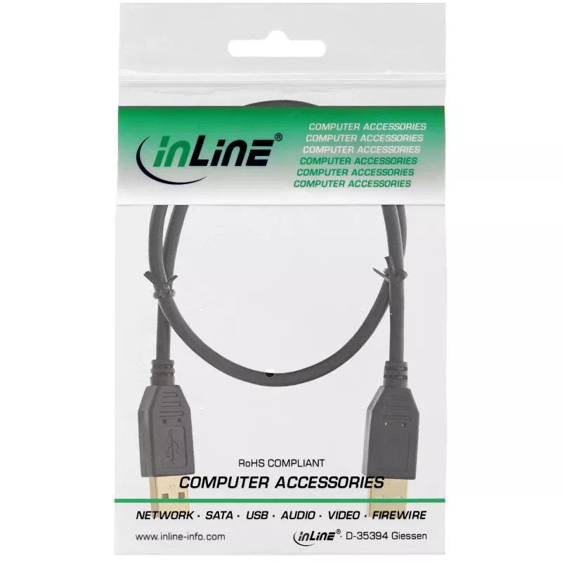 InLine USB 2.0 kábel, AM/AM, čierny, pozlátené kontakty, 5m