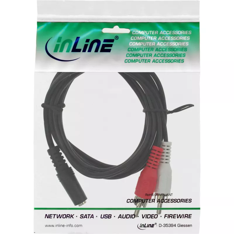 InLine audio kábel 2x RCA konektor samec / 3,5 mm stereo konektor samica 1 m