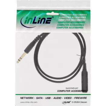 InLine predlžovací kábel pre slúchadlá 6,3 mm stereo M/F, pozlátený, čierna, 1 m
