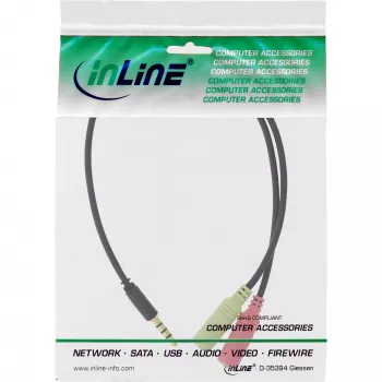 InLine audio adaptérový kábel pre headset 3,5 mm konektor samec 4-polohový / 2x 3,5 mm, čierny, 1 m