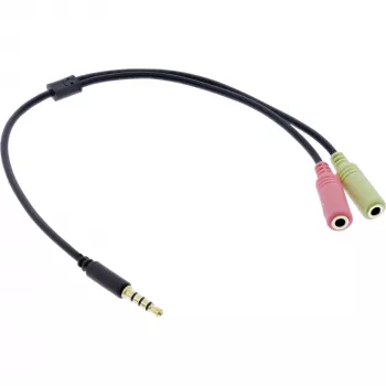InLine audio adaptérový kábel pre headset 3,5 mm konektor samec 4-polohový / 2x 3,5 mm, čierny, 2 m