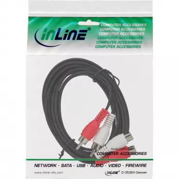 InLine audio kábel 2x Cinch konektor samec / konektor samica 5 m, konektor samec, 2 x Cinch, konektor samica, 5 m, čierny