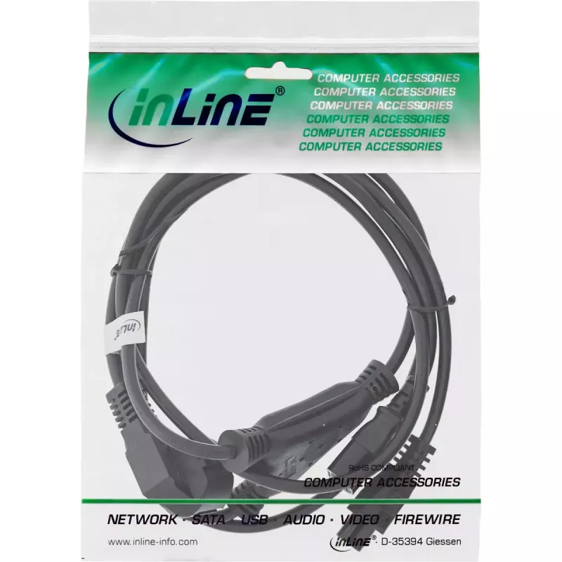 InLine Y napájací kábel CEE 7/7 konektor samec zahnutý / 3-pólový IEC C13 a C5 konektor samec, 2 m