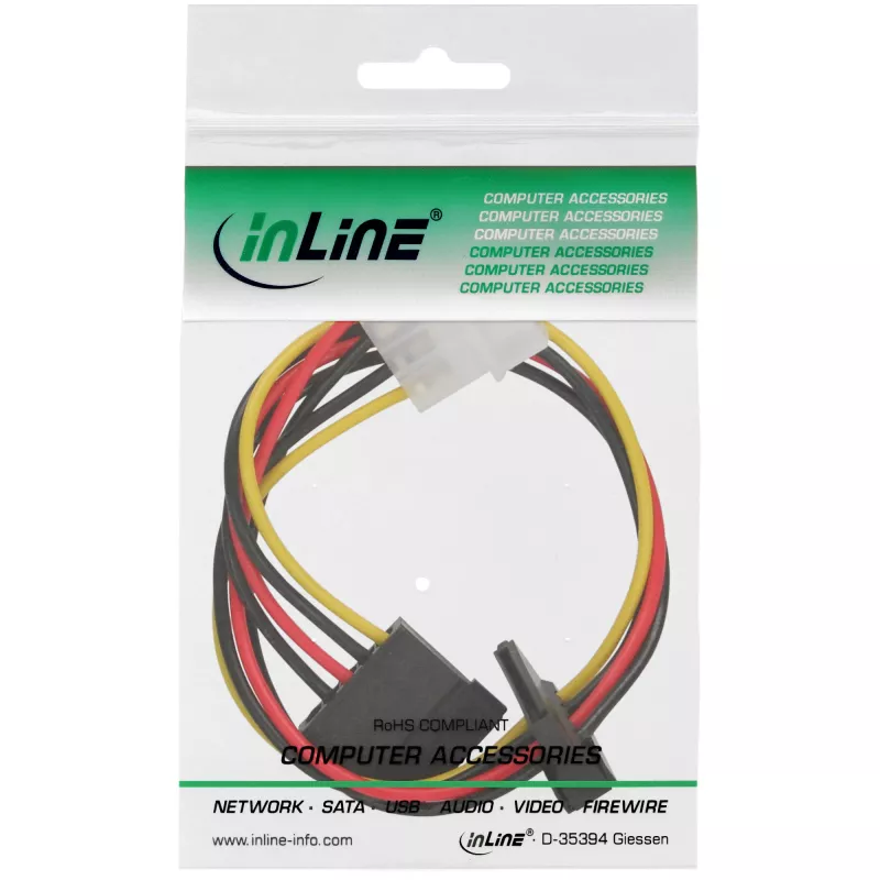 InLine interný napájací kábel 1x 4pin Molex / 2x SATA napájanie 0,30 m